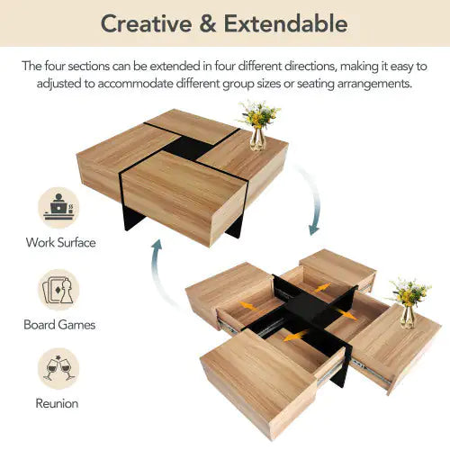 Dluxe Ave. Unique Design Coffee Table With 4 Hidden Storage Compartments