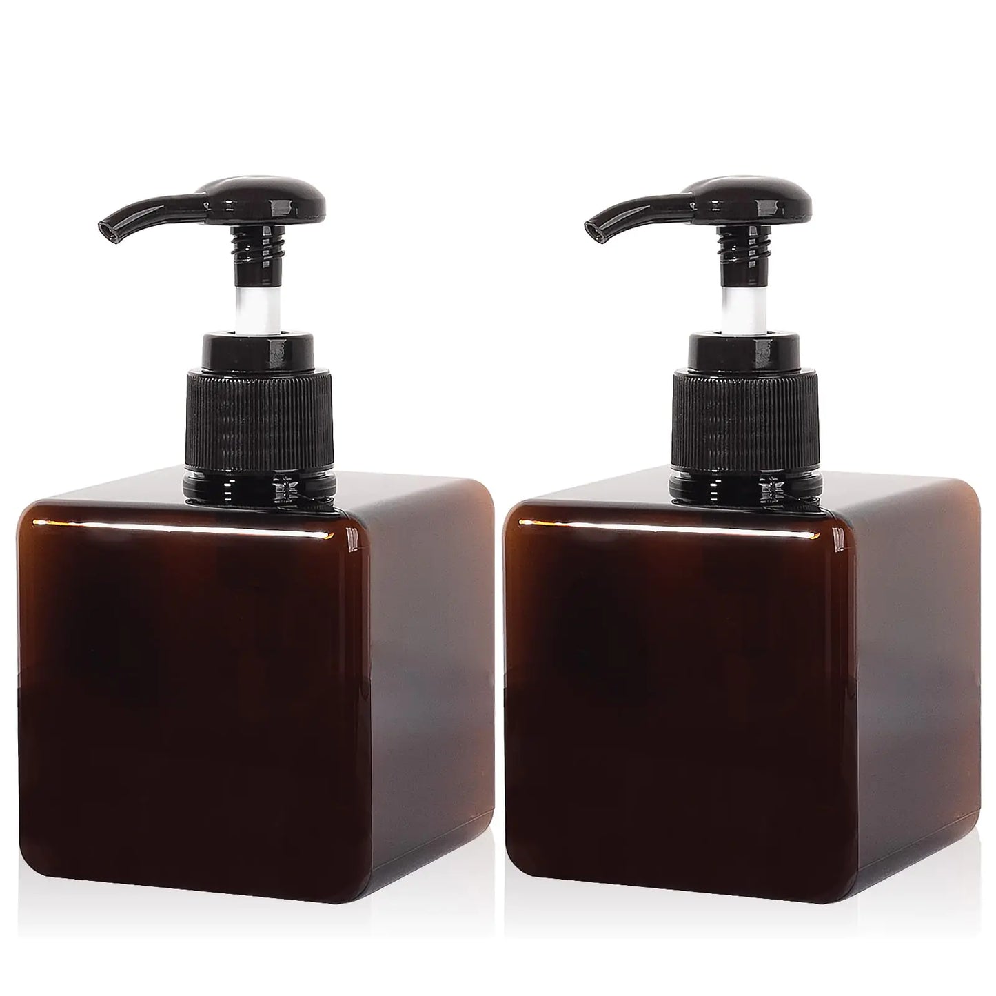 Dluxe Ave. Pump Bottle Refillable Plastic Empty Lotion Soap Dispenser Liquid Container for Bathroom Shampoo and Body Wash 8.5oz/250ml Amber 2 Pack