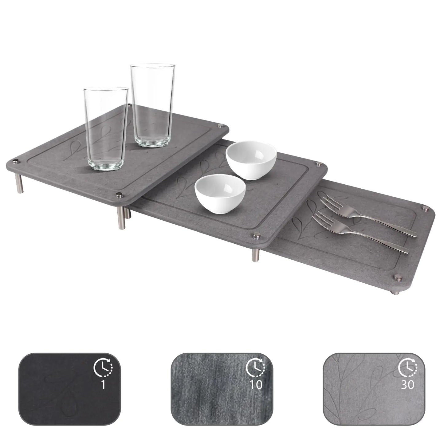Dluxe Ave. Stone Drying Mat for Kitchen Counter/ 3Pcs (Dark Gray)