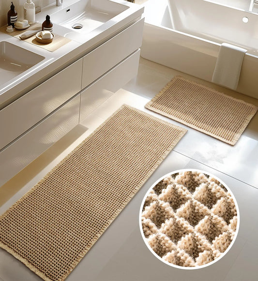Dluxe Ave. Large Waffle Bath Mat Set Non Slip Bathroom Mat Set, Ultra Absorbent, Extra Soft, 2 Piece(20"×47" and 16"×24")