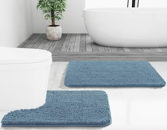 Dluxe Ave. Extra Soft Absorbent Chenille Bath Rugs/ Airy Blue