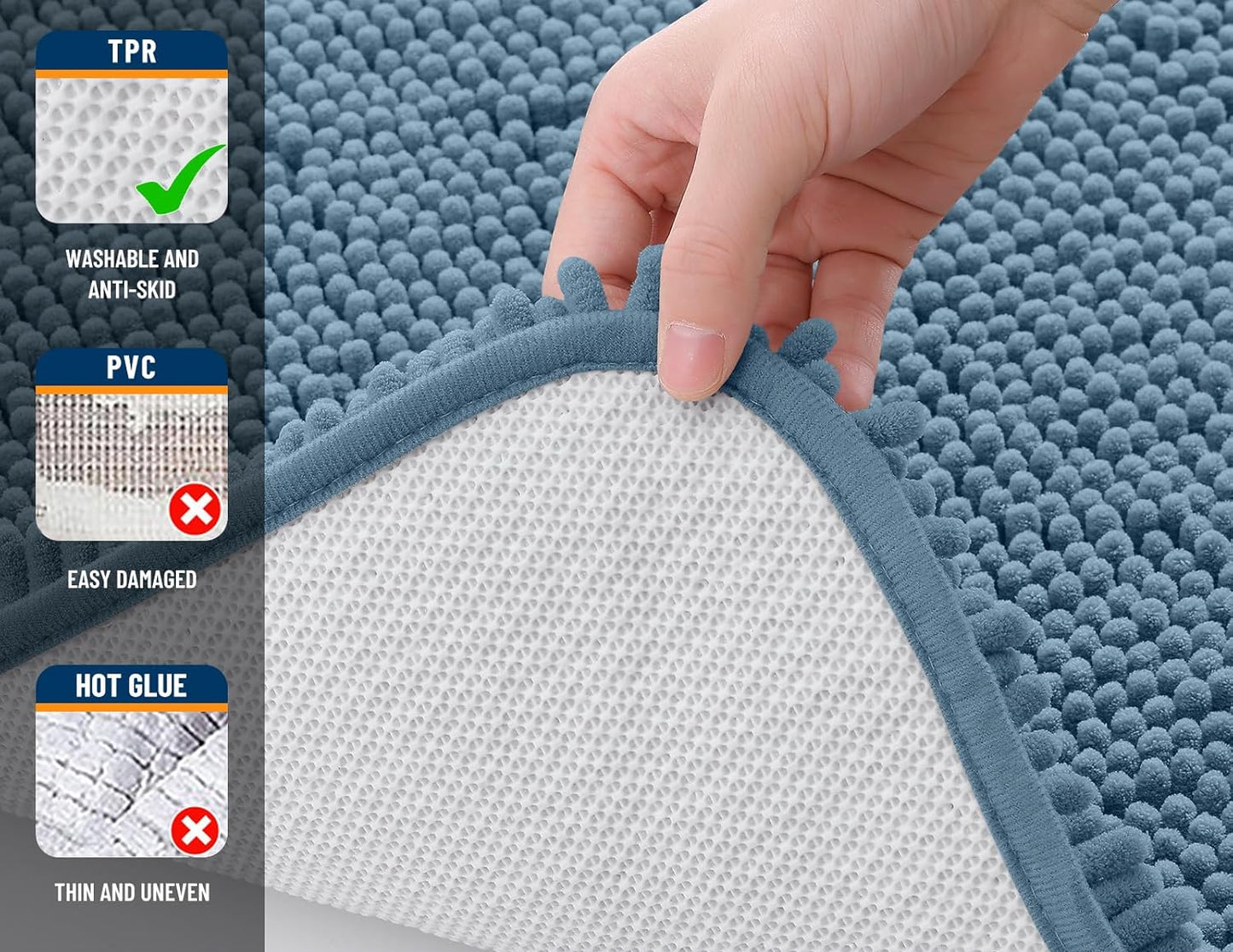 Dluxe Ave. OLANLY Bathroom Rugs 36x24 Extra Soft Absorbent Chenille Bath Rugs Rubber Backing Quick Dry Machine Washable Bath Mats Airy Blue