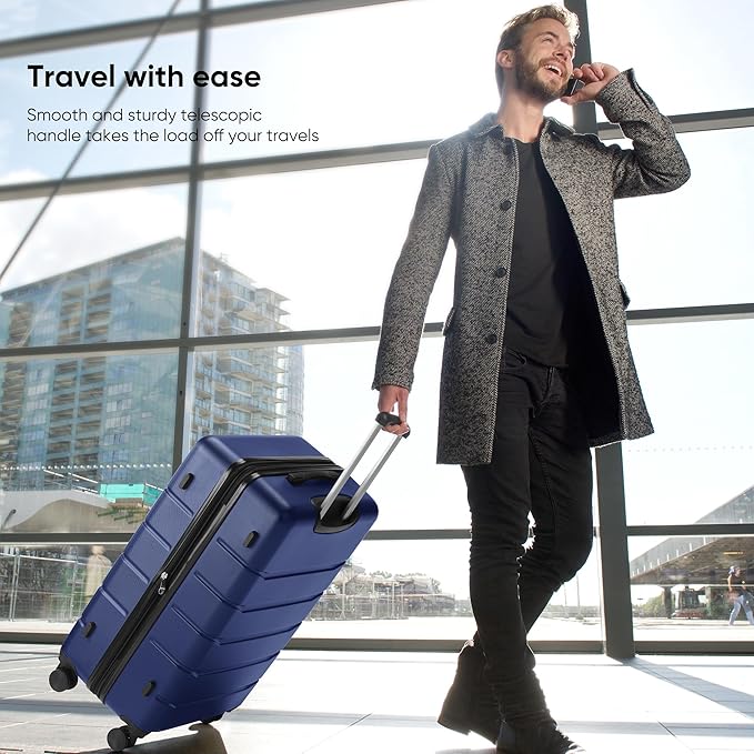 Dluxe Ave. Hardside Luggage with Spinner Wheels/ Expandable/TSA Lock/ Lightweight (Blue) 28-Inch