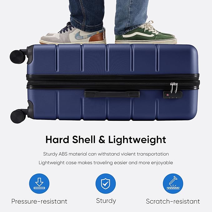 Dluxe Ave. Hardside Luggage with Spinner Wheels/ Expandable/TSA Lock/ Lightweight (Blue) 28-Inch