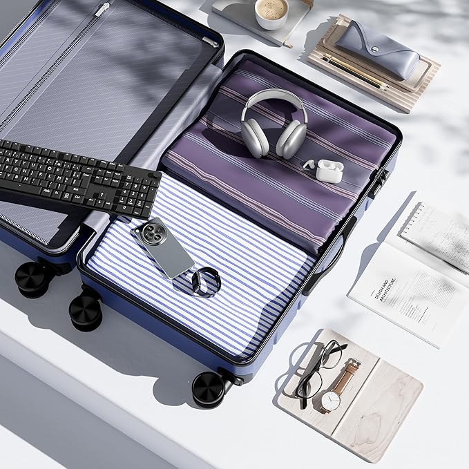 Dluxe Ave. Hardside Luggage with Spinner Wheels/ Expandable/TSA Lock/ Lightweight (Blue) 28-Inch