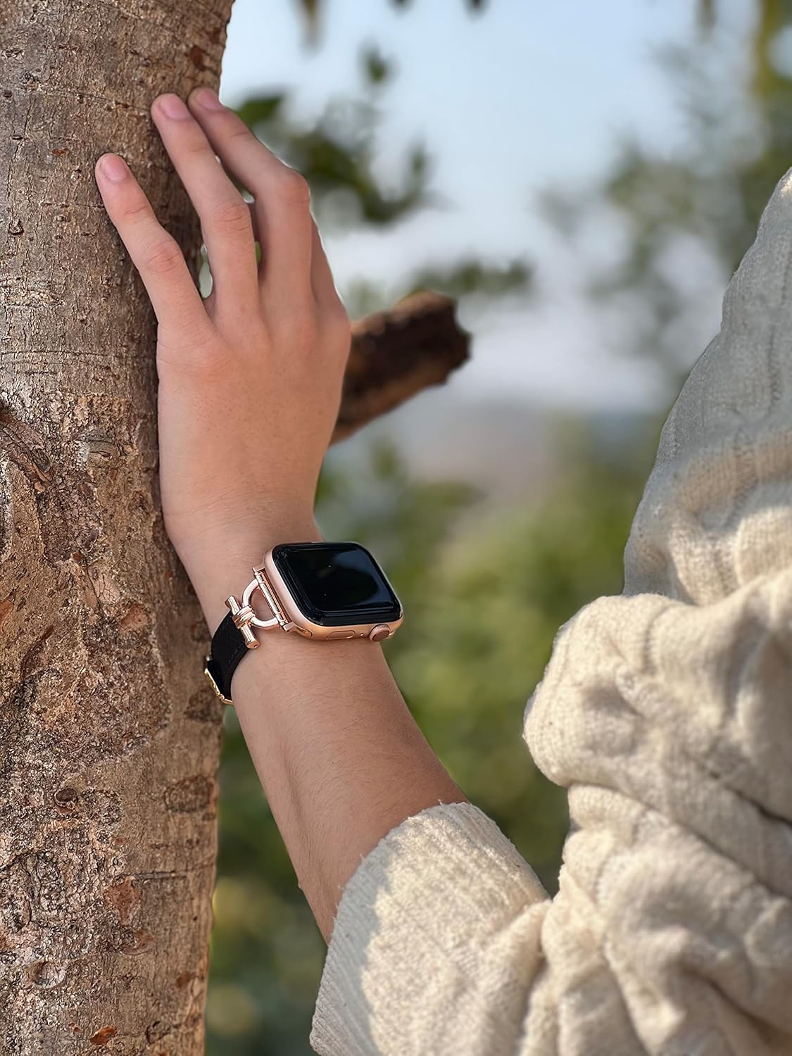 Dluxe Ave. OMECKY Leather Band Compatible with Apple Watch Series 9 8 7 6 5 4 3 42mm 44mm 45mm for Women Designer Slim Geniue Leather Strap for iWatch SE