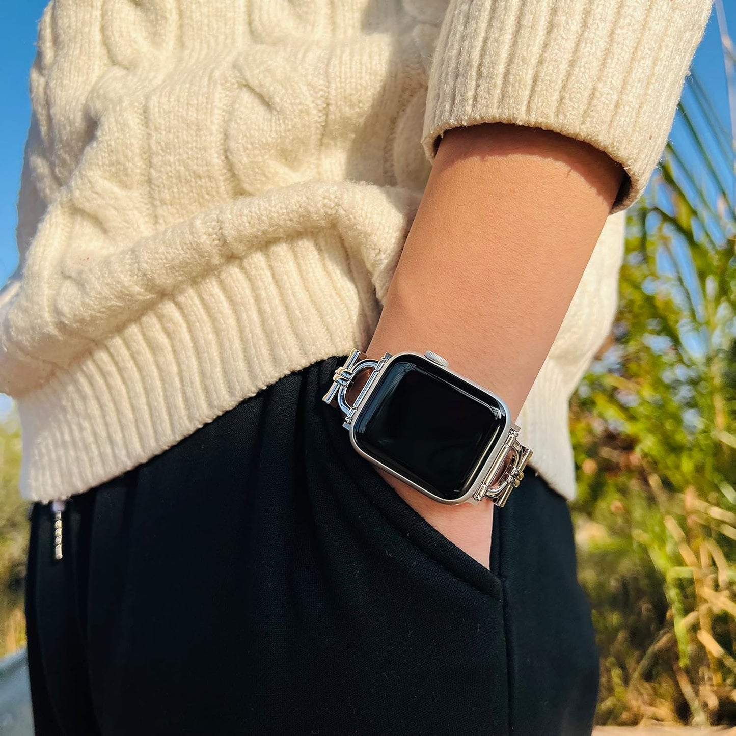 Dluxe Ave. OMECKY Leather Band Compatible with Apple Watch Series 9 8 7 6 5 4 3 42mm 44mm 45mm for Women Designer Slim Geniue Leather Strap for iWatch SE