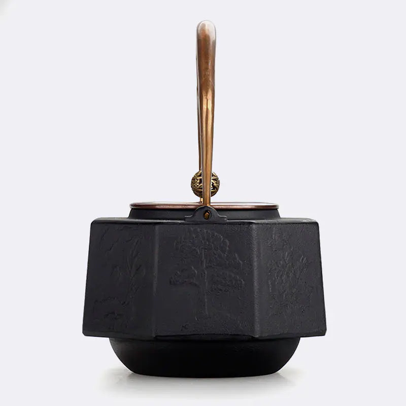 Dluxe Ave. 1.2L Uncoated Cast Iron Teapot with Copper Handle