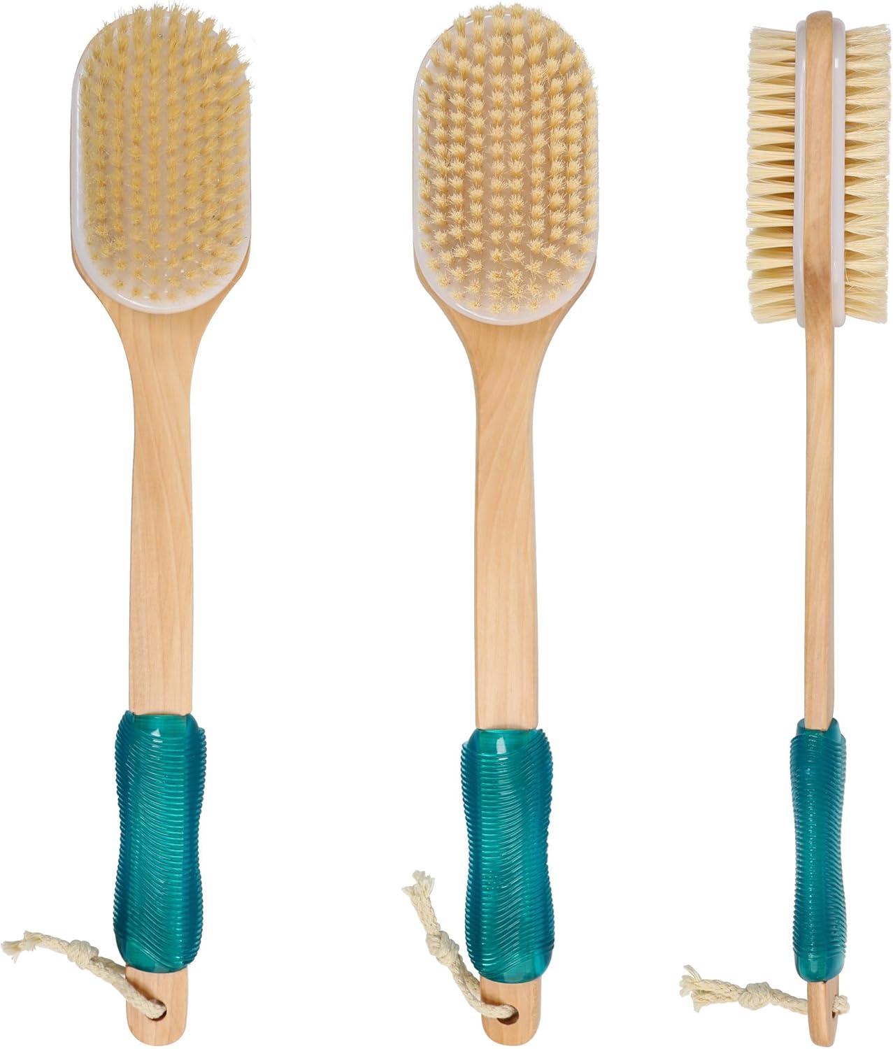 Dluxe Ave. Back Scrubber for Shower with Soft and Stiff Boar Bristles, Dual-Sided Wooden, Long Handle