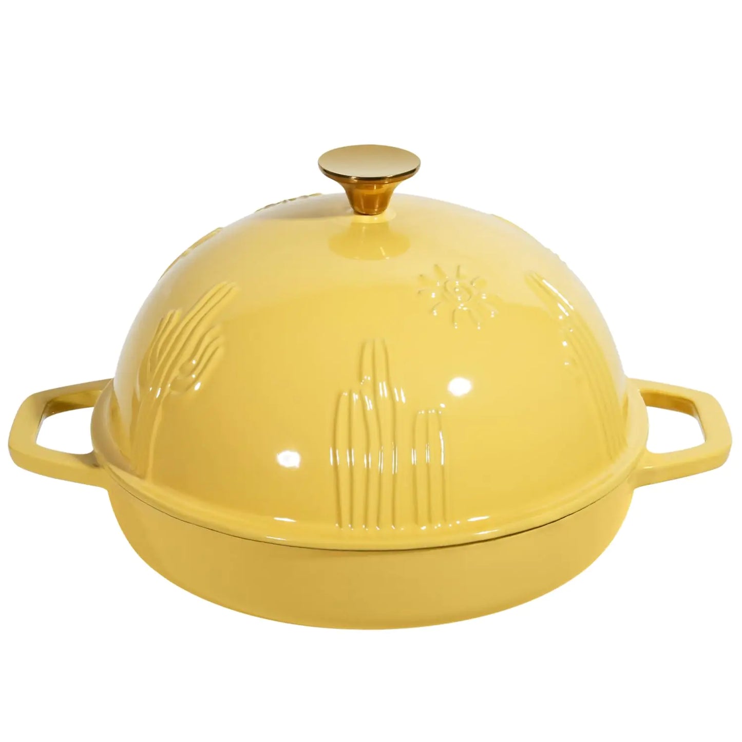 Dluxe Ave. Cast Iron Dutch Oven with Cloche Lid/ Yellow Enameled  5 qt