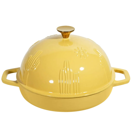 Dluxe Ave. Cast Iron Dutch Oven with Cloche Lid/ Yellow Enameled  5 qt