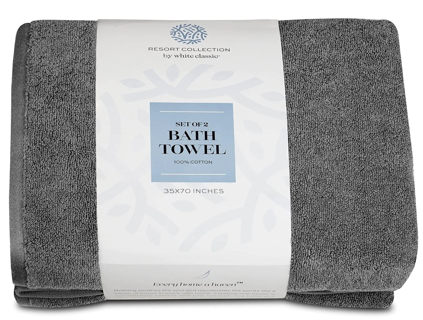 Dluxe Ave. Resort Collection Soft Bath Towels 35x70 in Oversize 2 Pack Smoke Grey