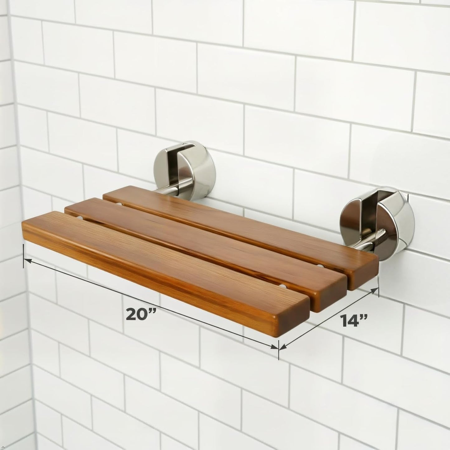 Dluxe Ave. OasisCraft 20“ Teak Folding Shower Seat Wall Mounted Fold Down Shower Bench  Adults 400 lbs Weight Capacity