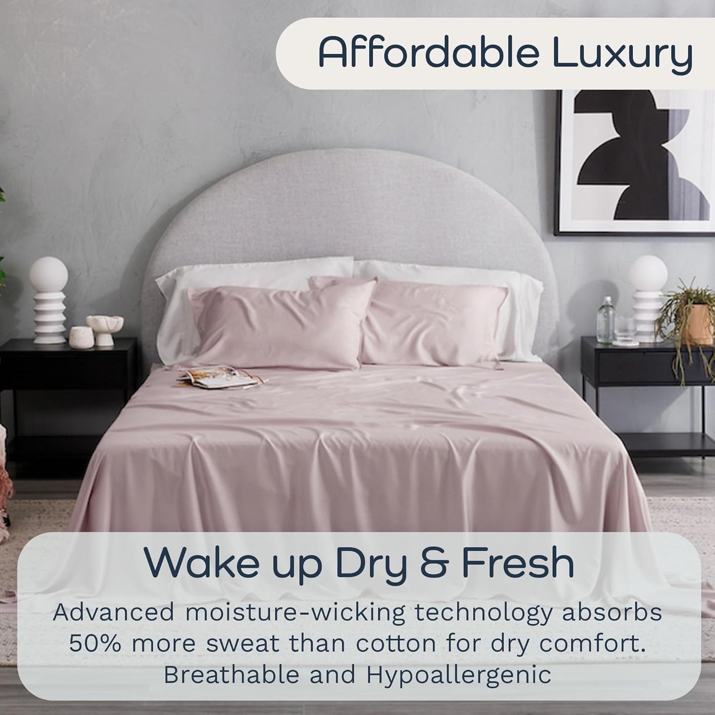 Dluxe Ave. ( KING) 4 Pcs Olive + Crate Luxury Series 100% Tencel Eucalyptus Sheets Set, Super Soft, Deep Pocket to 18, Dusk