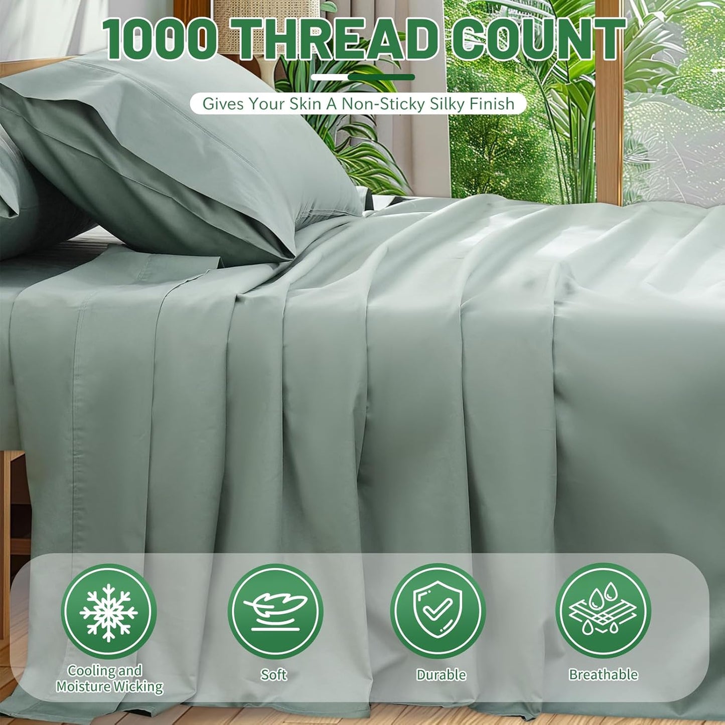 Dluxe Ave. ( QUEEN ) 4 Pcs Egyptian Cotton Sheets/ 800 Thread Count/16 Inch Deep Pocket/ Sage Green
