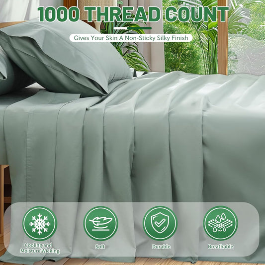 Dluxe Ave. ( QUEEN ) 4 Pcs Egyptian Cotton Sheets/ 800 Thread Count/16 Inch Deep Pocket/ Sage Green