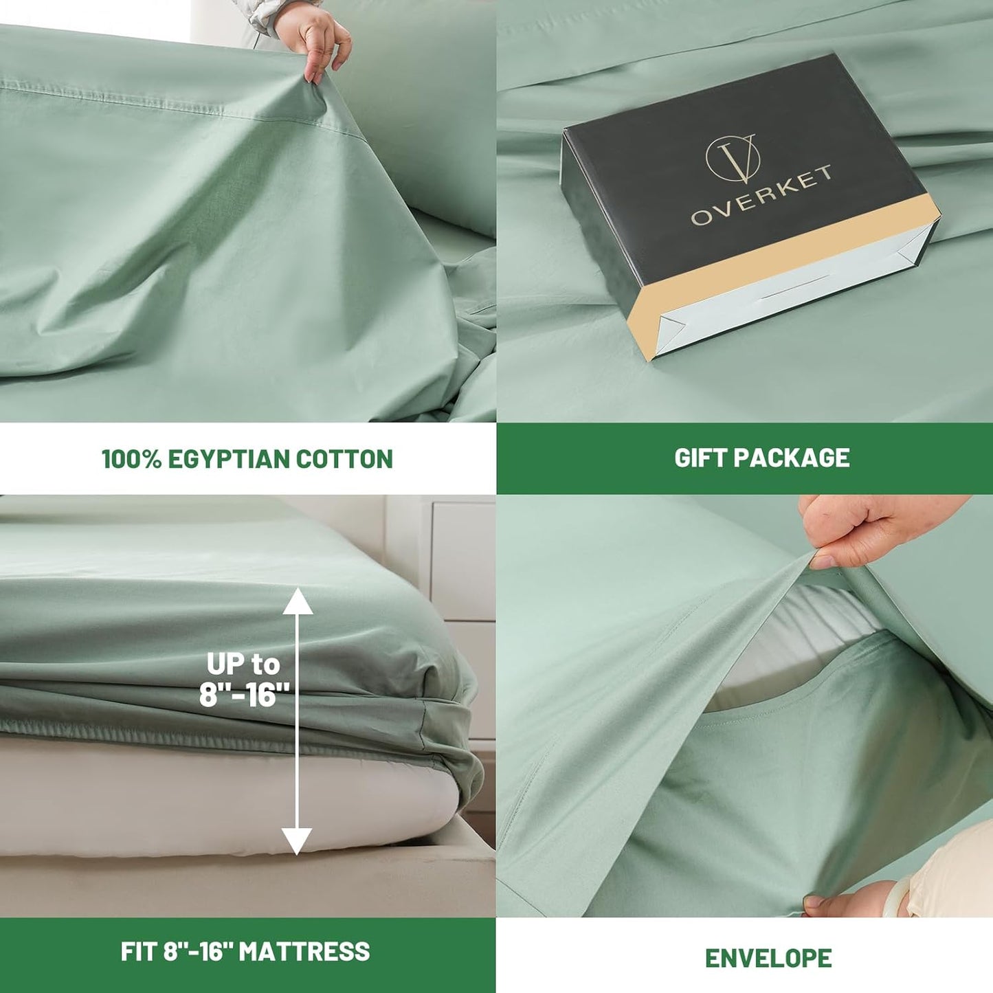 Dluxe Ave. ( QUEEN ) 4 Pcs Egyptian Cotton Sheets/ 800 Thread Count/16 Inch Deep Pocket/ Sage Green