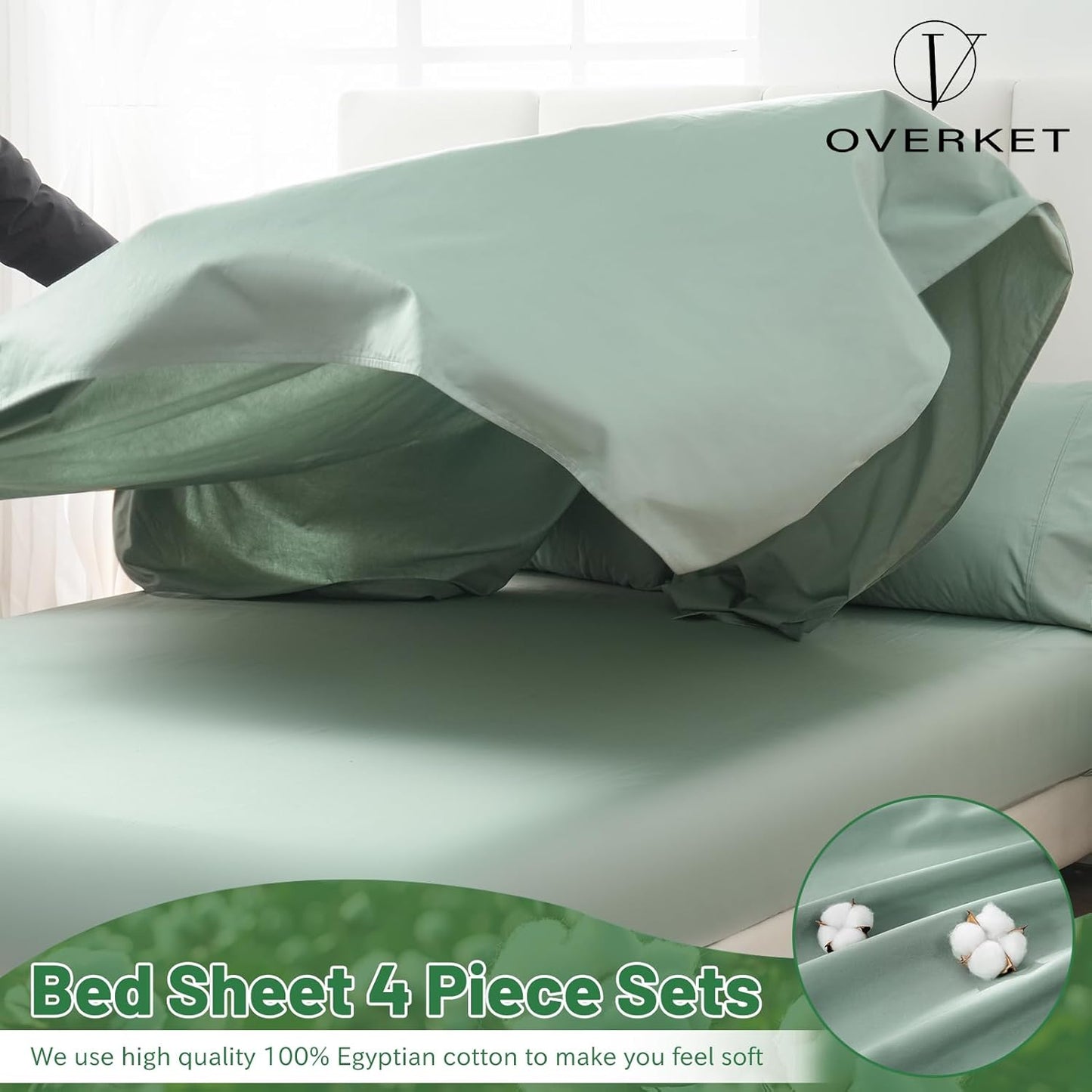 Dluxe Ave. ( QUEEN ) 4 Pcs Egyptian Cotton Sheets/ 800 Thread Count/16 Inch Deep Pocket/ Sage Green