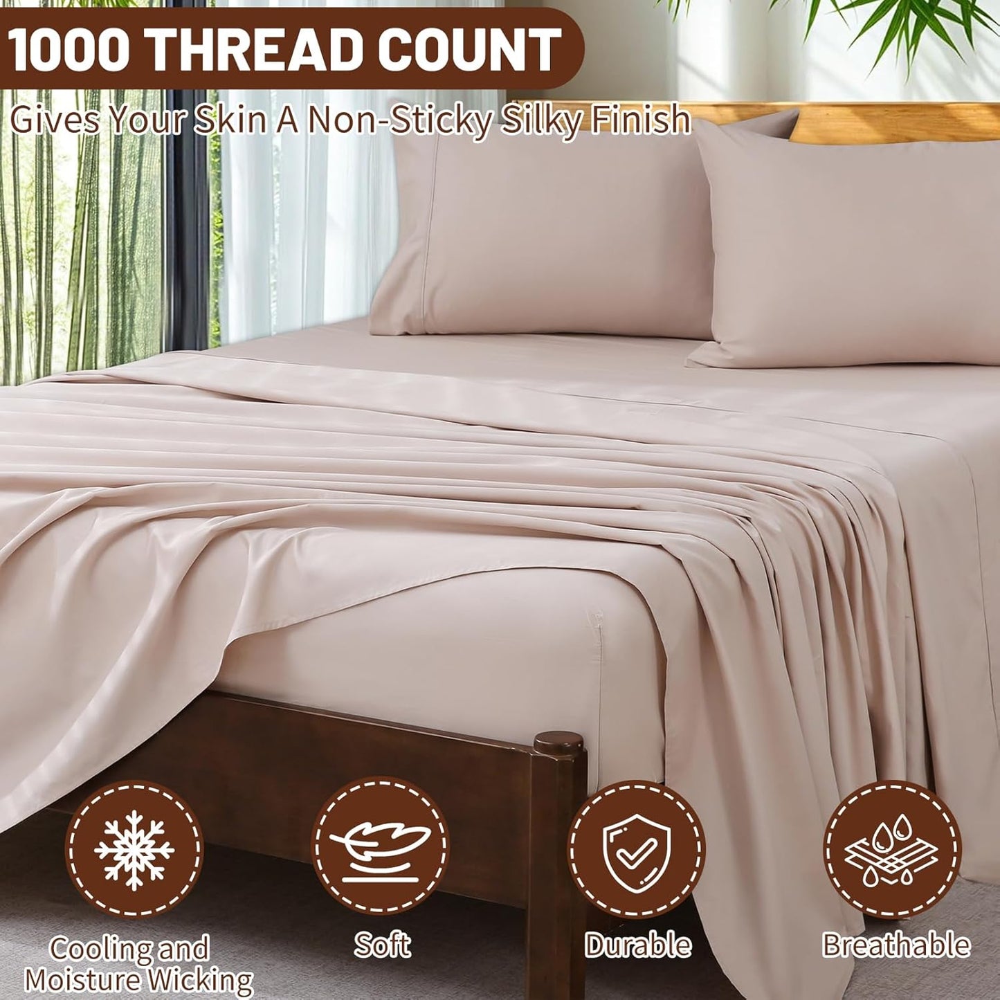 Dluxe Ave. ( KING ) 4 Pcs Overket Extra Deep Pocket King Sheets, 18-24 Inch, 1000 Thread Count Egyptian Cotton, 100% Cotton, Dusty Pink
