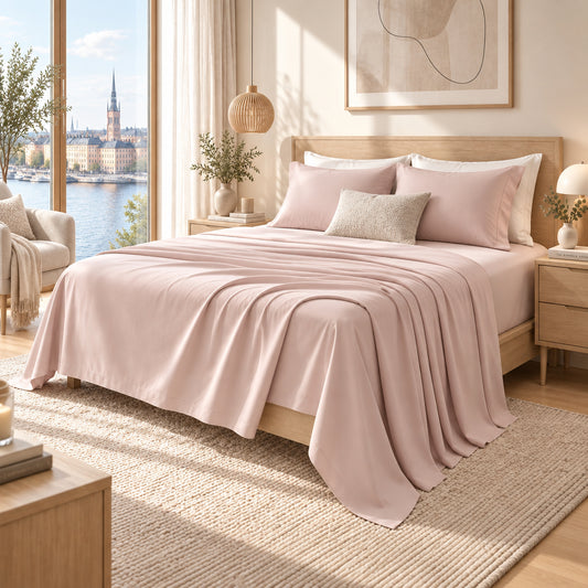 Dluxe Ave. (KING) 4 Pcs Overket Extra Deep Pocket King Sheets/ 1000 Count Egyptian Cotton,100% Cotton/ Dusty Pink