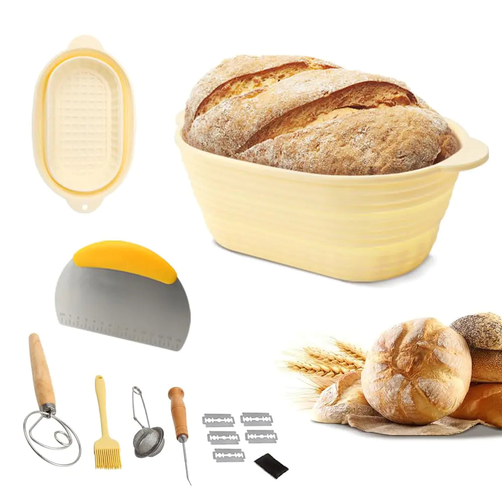 Dluxe Ave. Silicone 10 Inch Oval Foldable Sourdough Baking Basket Kit /Bread Making Tool Supplies and Accessories