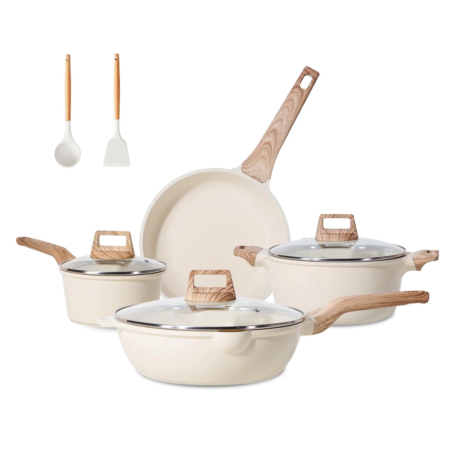 Dluxe Ave.  Pots and Pans Non Stick / White Granite Kitchen Cookware 9 Pcs Set