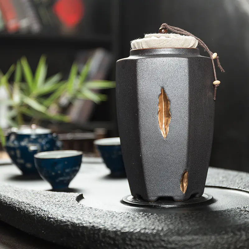Dluxe Ave. Ceramic Vintage Hand-painted Tea Canister with Gold Trim
