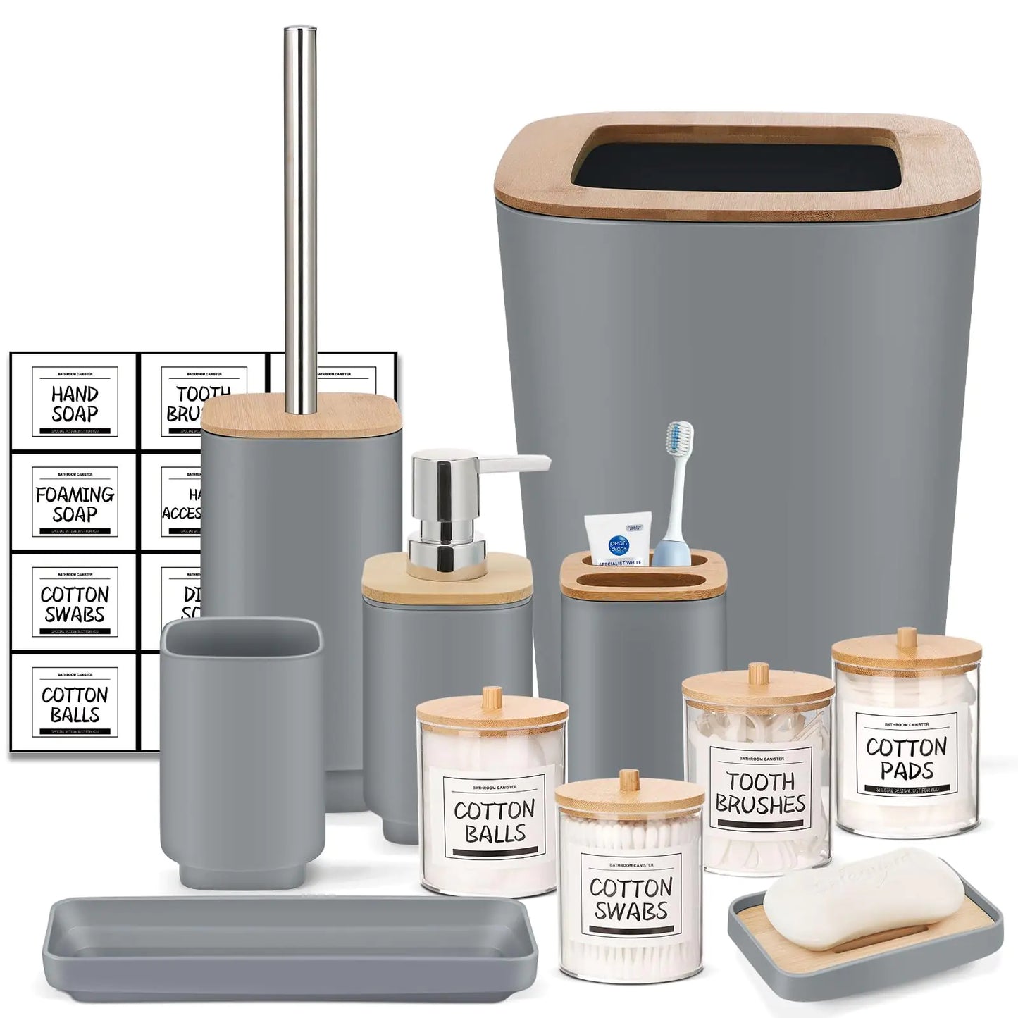 Dluxe Ave. Grey Bathroom Set 11Pcs Bathroom Gift Set4 Q-tip Holder DispenserSoap DispenserSoap DishTrayToilet Brush Holder