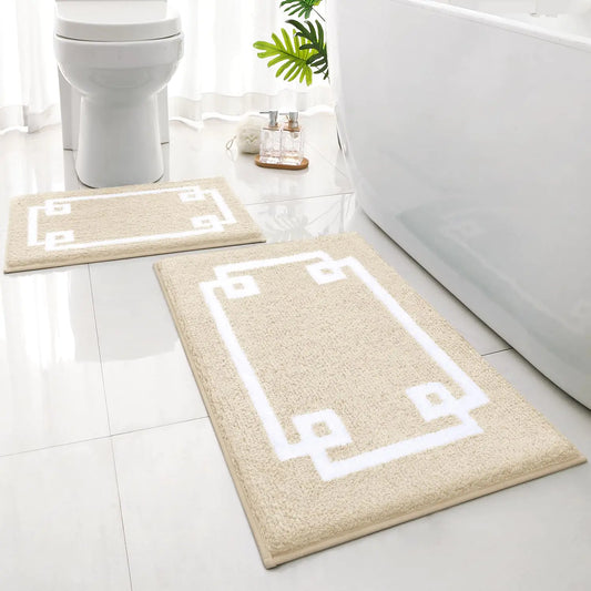 Dluxe Ave. Bathroom Rug Sets/  (Beige and White)