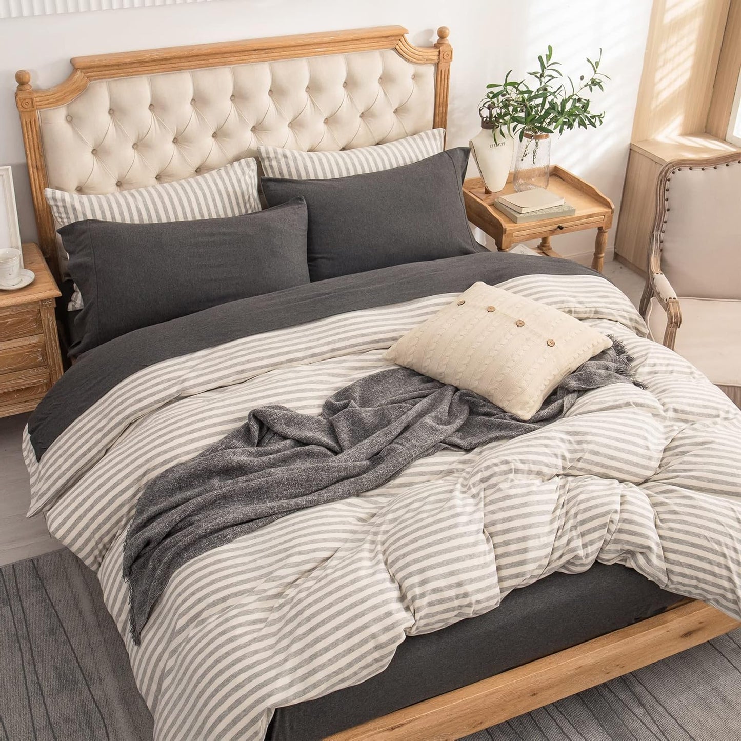 Dluxe Ave. ( KING ) Knit 4pc Bed Sheet Set 100% T-Shirt Cotton Super Soft Comfy, Deep Grey