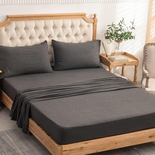 Dluxe Ave. ( KING ) Knit 4pc Bed Sheet Set 100% T-Shirt Cotton Super Soft Comfy, Deep Grey