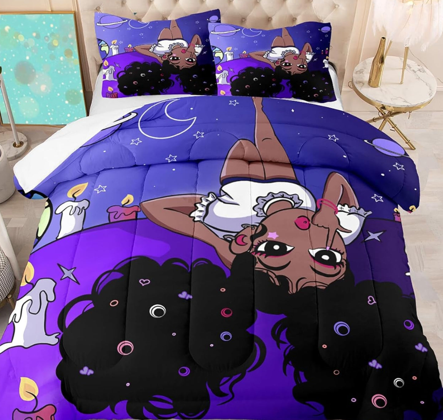 Dluxe Ave. ( QUEEN ) 3 Pcs Comforter and Bedding Set/ Purple
