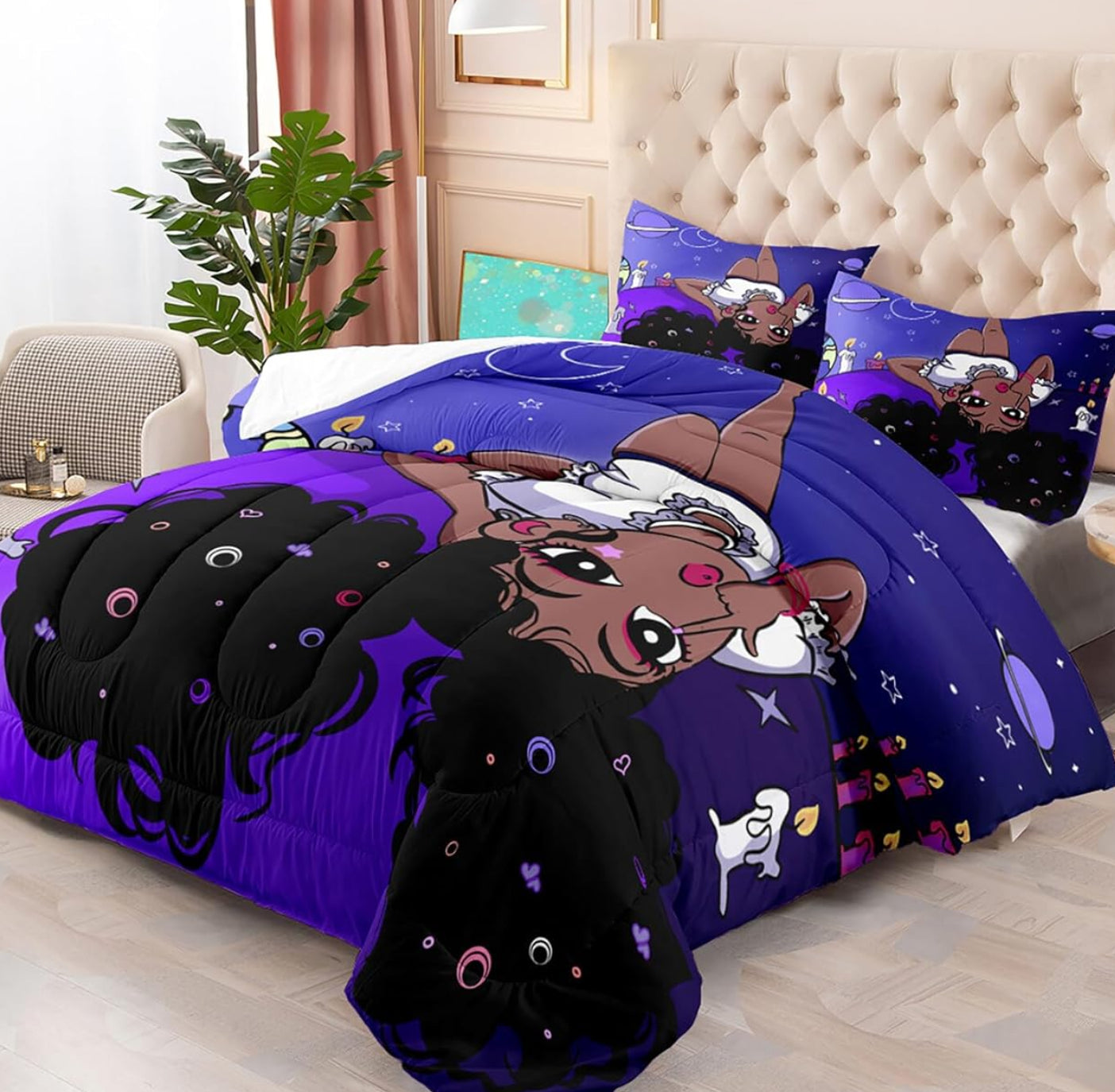 Dluxe Ave. ( QUEEN ) 3 Pcs Comforter and Bedding Set/ Purple