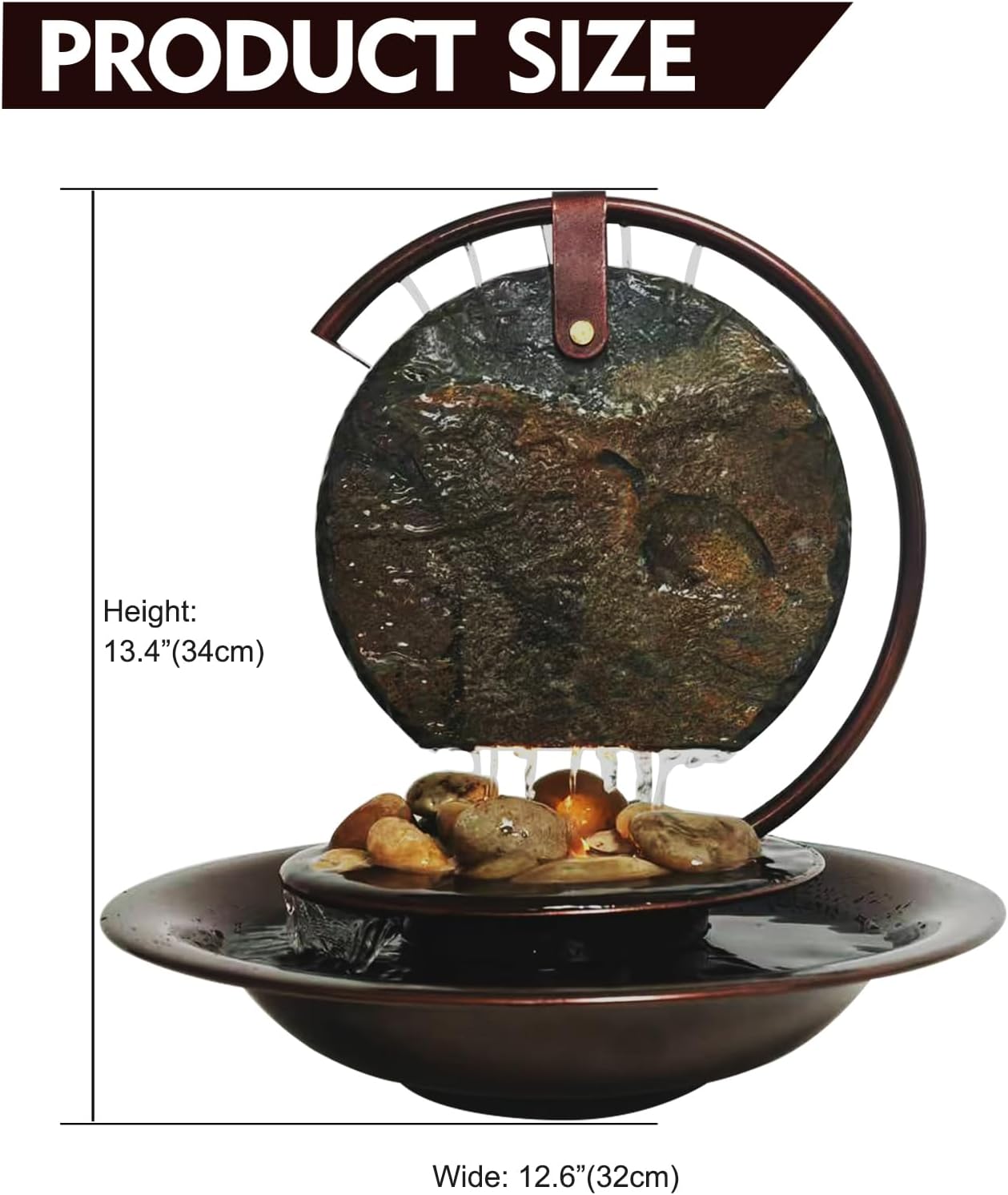 Dluxe Ave. Pamopamo Indoor Tabletop Waterfall Moon Fountain Home Décor Soothing Rain Sound Meditation Relaxing Fountains Nature Slate Water Feature with Light for Room Office Desktop Decoration-13 Tall