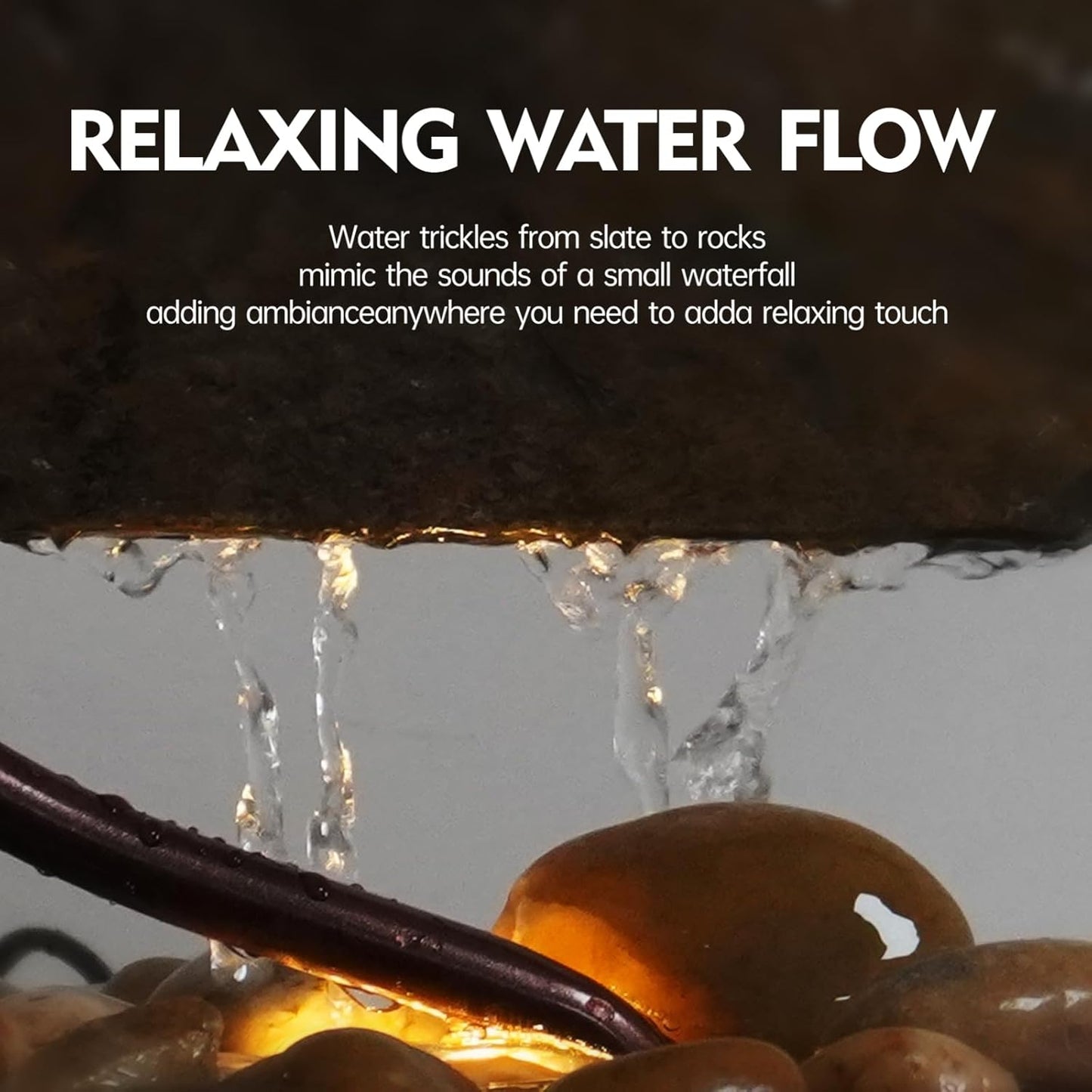 Dluxe Ave. Pamopamo Indoor Tabletop Waterfall Moon Fountain Home Décor Soothing Rain Sound Meditation Relaxing Fountains Nature Slate Water Feature with Light for Room Office Desktop Decoration-13 Tall