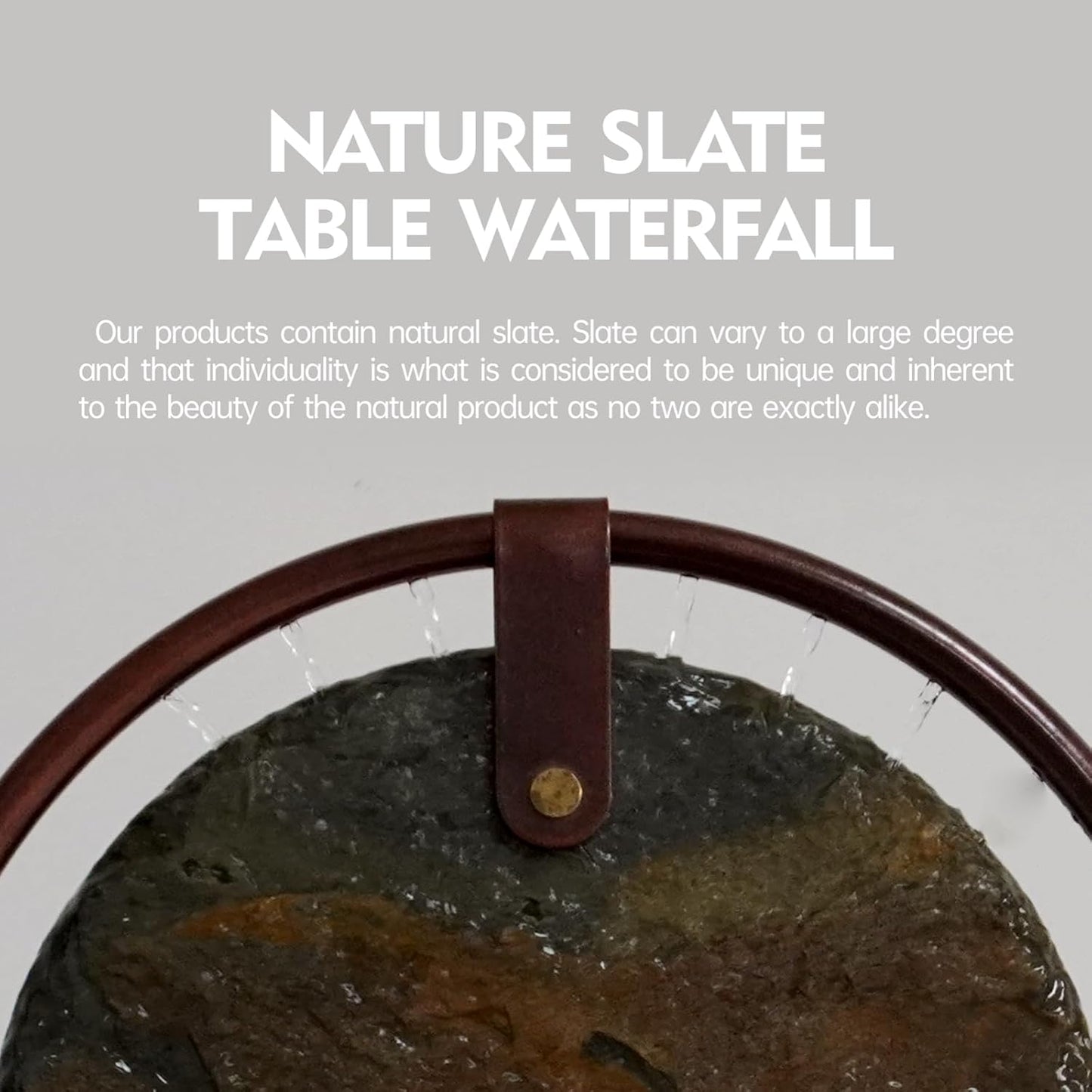 Dluxe Ave. Pamopamo Indoor Tabletop Waterfall Moon Fountain Home Décor Soothing Rain Sound Meditation Relaxing Fountains Nature Slate Water Feature with Light for Room Office Desktop Decoration-13 Tall