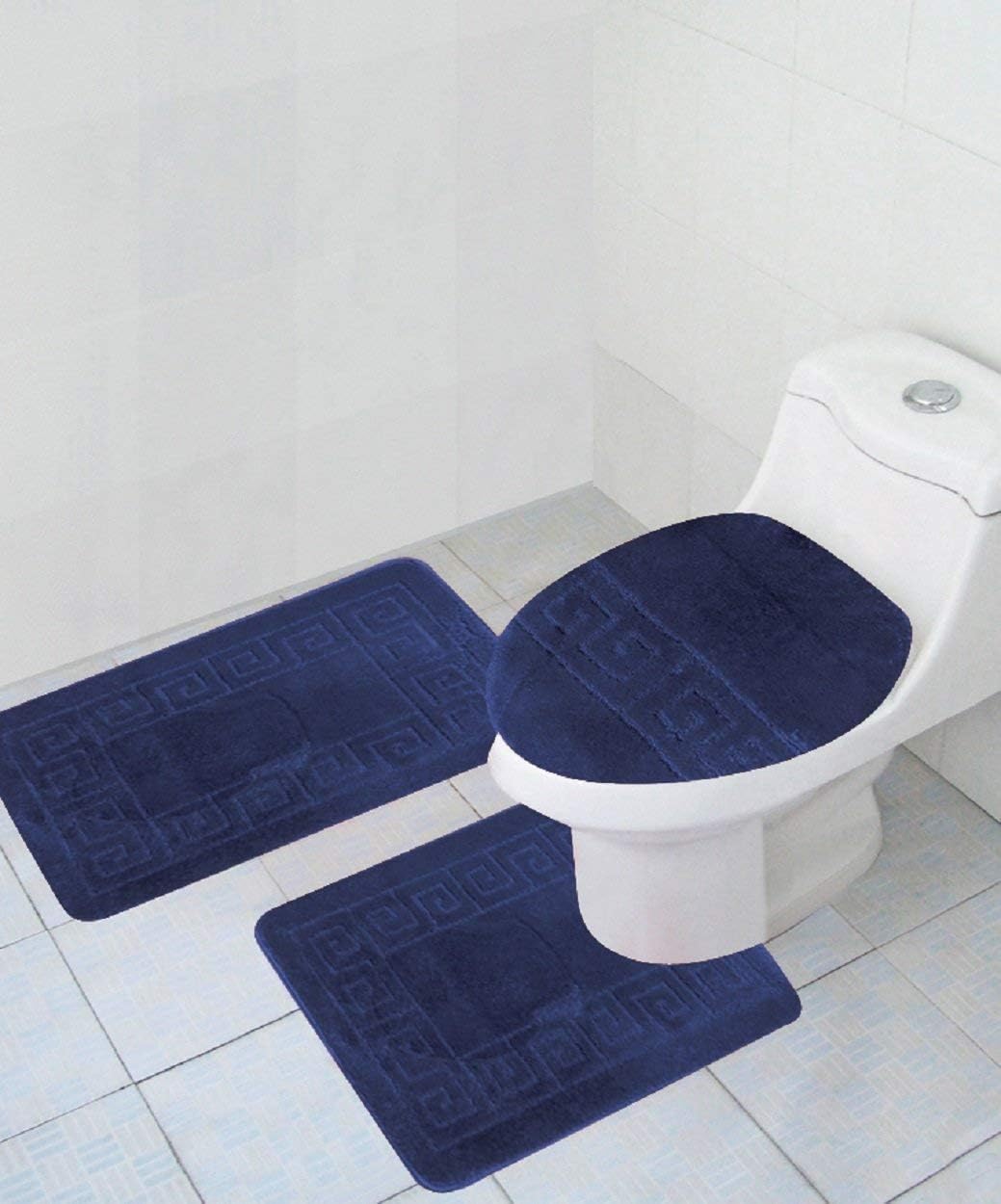 Dluxe Ave. Pauwer Bathroom Rugs Sets 3 Piece with Toilet Cover Non Slip and U-Shaped Contour Toilet Mat Navy