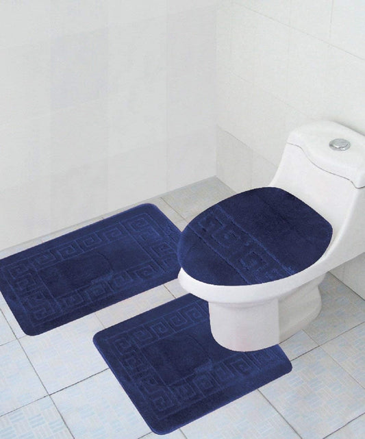 Dluxe Ave. Pauwer Bathroom Rugs Sets 3 Piece with Toilet Cover Non Slip and U-Shaped Contour Toilet Mat Navy