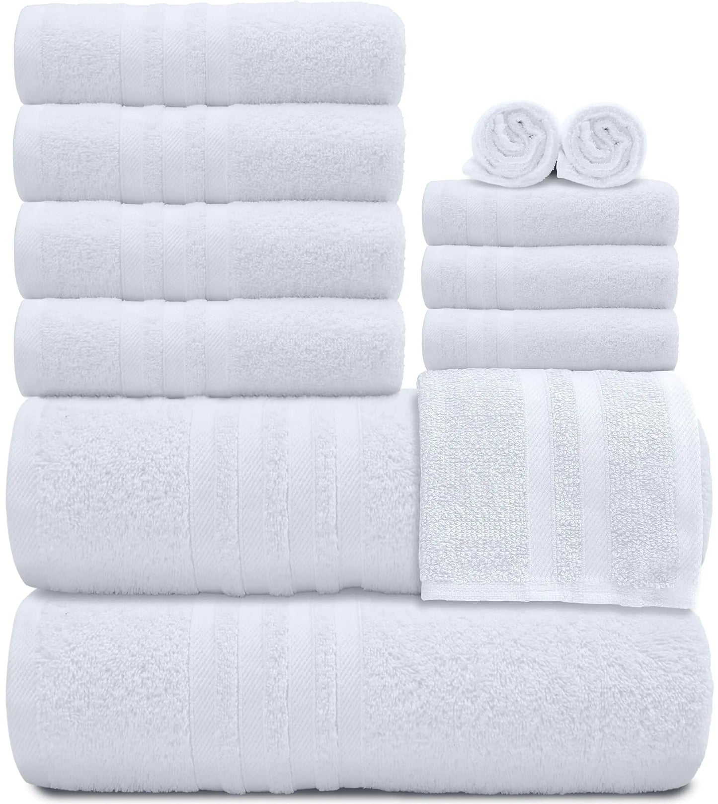 Dluxe Ave. 12 Pcs Bath Towel Set for Bathroom 100% Cotton Soft and Plush Highly Absorbent