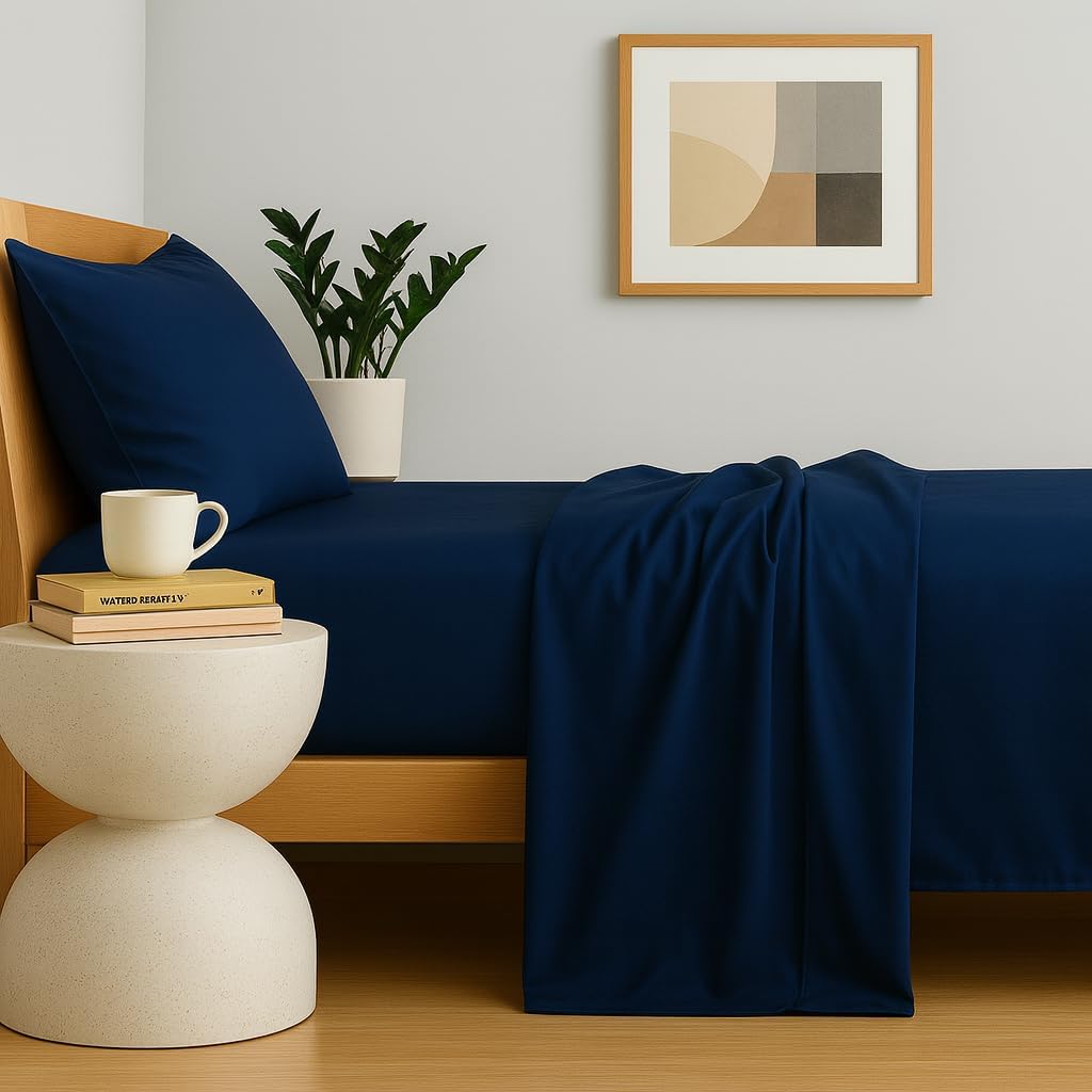 Dluxe Ave. ( KING ) 4 Pcs Bed Sheets Set, 415 Thread Count, 100% Peruvian Pima Cotton, Navy Blue