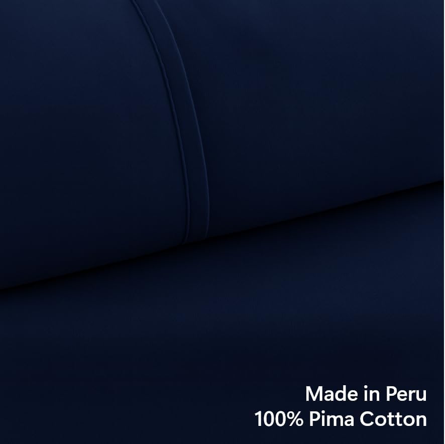 Dluxe Ave. ( KING ) 4 Pcs Bed Sheets Set, 415 Thread Count, 100% Peruvian Pima Cotton, Navy Blue