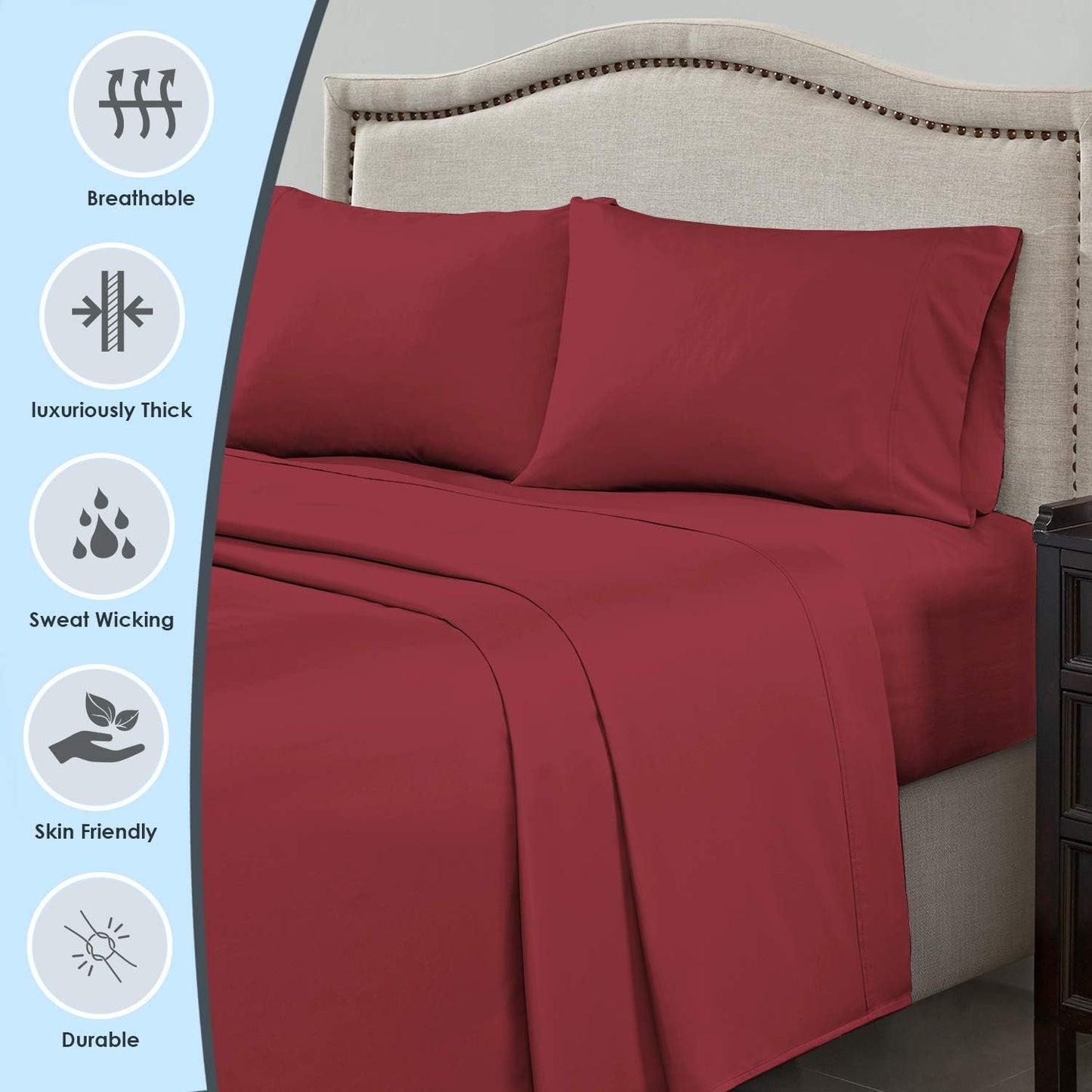 Dluxe Ave. ( CALI./ KING ) 100% Luxury Cotton Sheets Set, 1000 Thread Count, 15" Deep Pocket, Rio Red