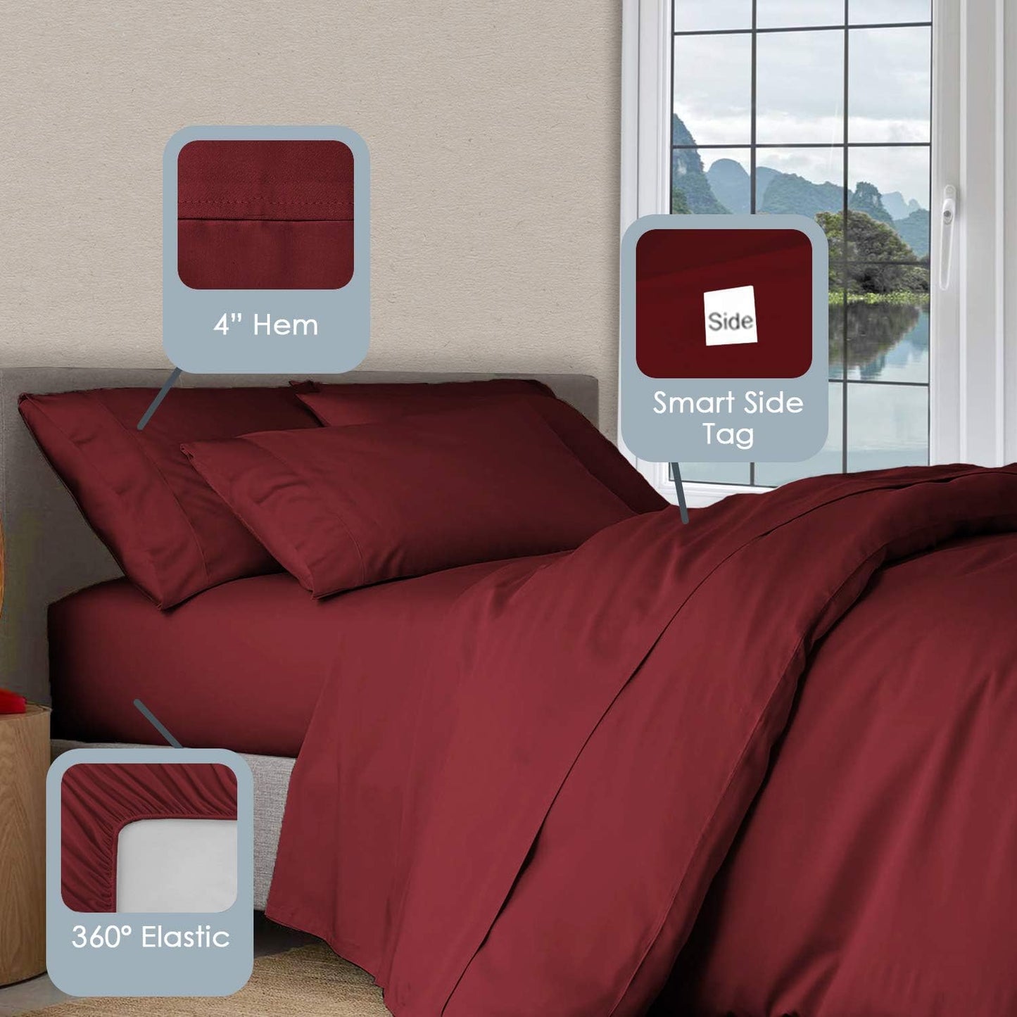 Dluxe Ave. ( CALI./ KING ) 100% Luxury Cotton Sheets Set, 1000 Thread Count, 15" Deep Pocket, Rio Red