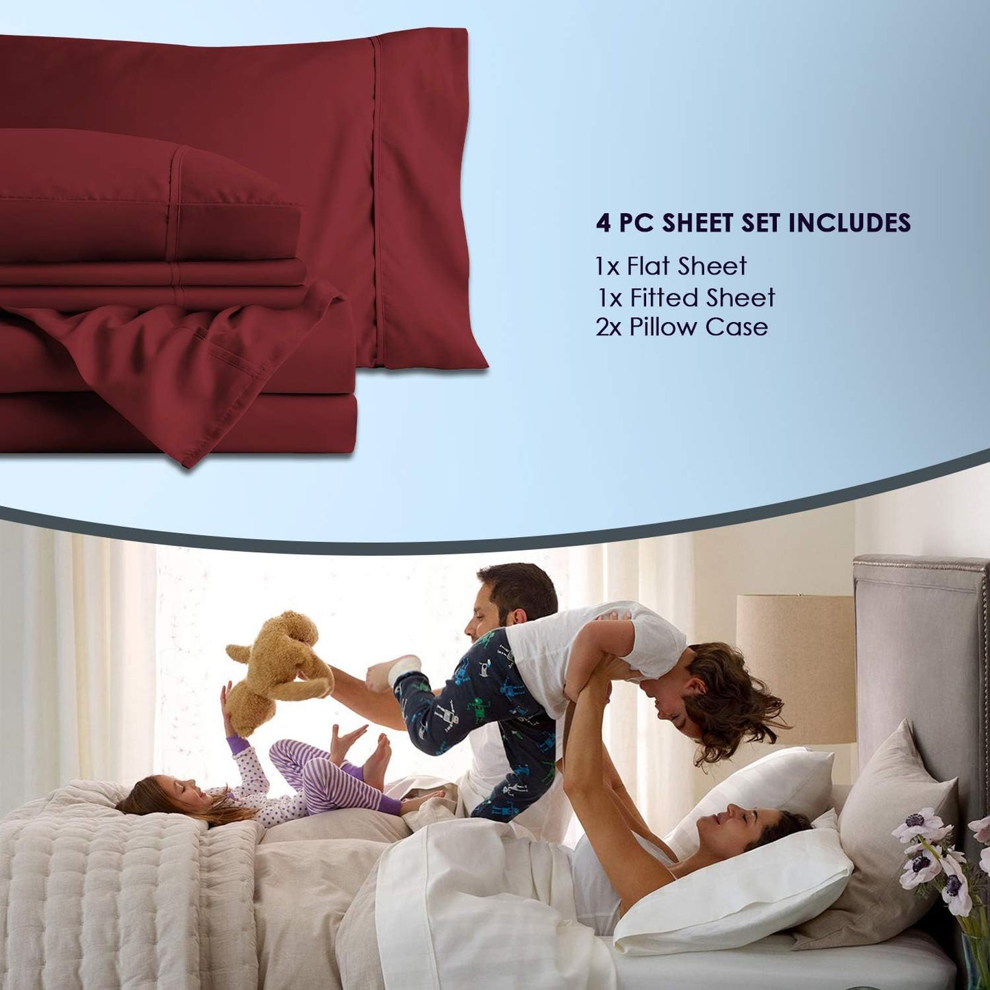 Dluxe Ave. ( CALI./ KING ) 100% Luxury Cotton Sheets Set, 1000 Thread Count, 15" Deep Pocket, Rio Red