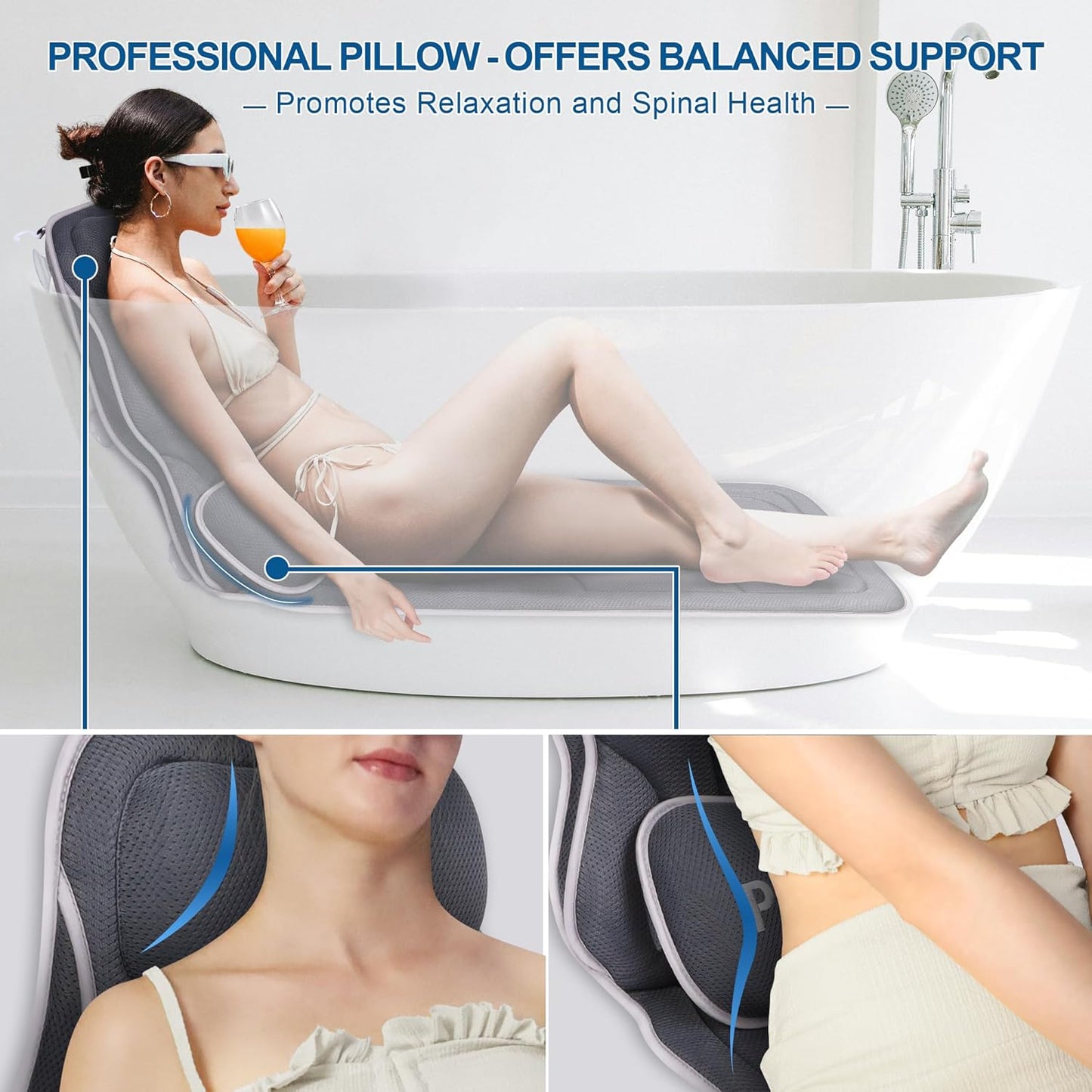 Dluxe Ave.  Luxury Full Body Bath Pillow for Bathtub, Extra Large & Waist Support, (Gray)