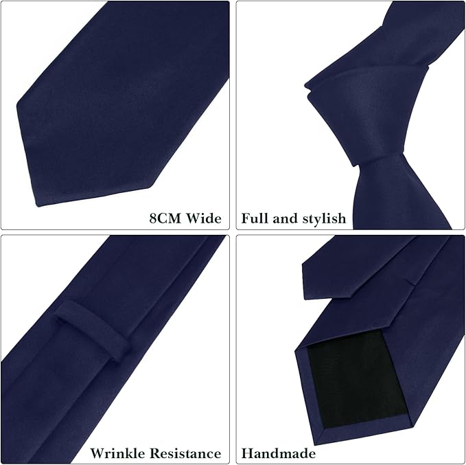 Dluxe Ave.  Mens Ties Solid Pure Color 3.15" (8CM) Necktie Plain Formal Navy Blue Ties For Men