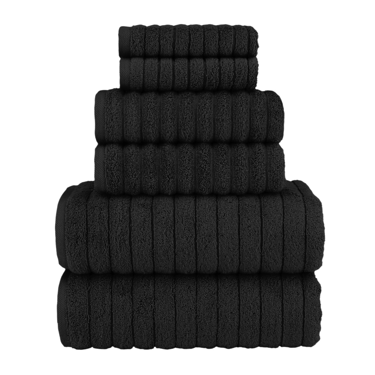 Dluxe Ave. Elegant Comfort 100% Turkish Cotton Corduroy Ribbed Luxury Bath Towels 6-Piece Set Premium Feel - Quick Dry Highly Absorbent Contains 2 Bath Towels 2 Hand Towels and 2 Washcloths Black
