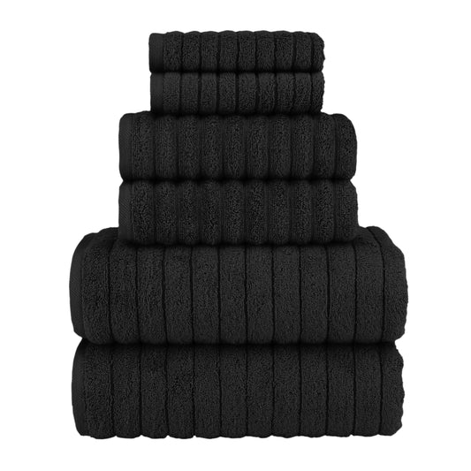 Dluxe Ave. 100% Turkish Cotton Corduroy Ribbed Luxury Bath Towels/ 6-Piece Set /Black