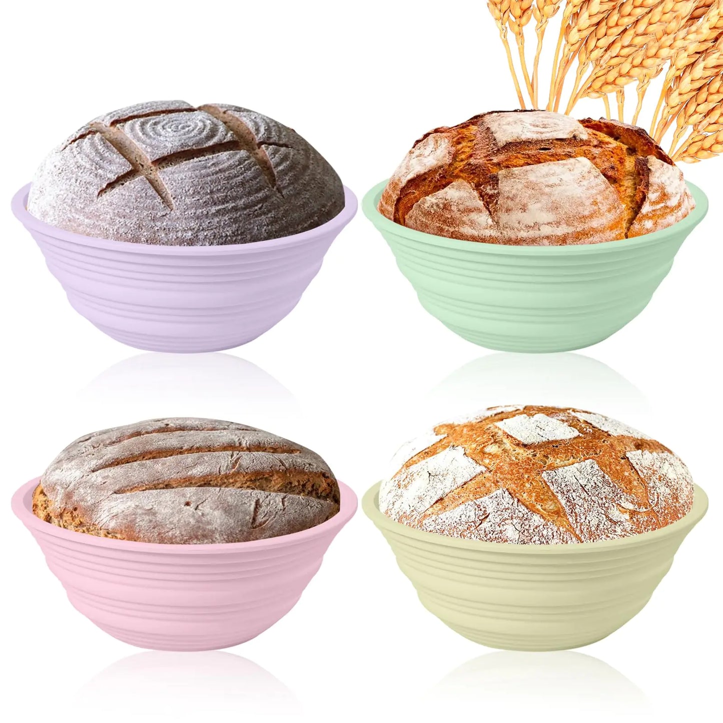 Dluxe Ave. 4Pcs Silicone Bread Proofing Baskets 9" Collapsible Sourdough Bread Baking Supplies -BPA Free