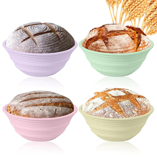 Dluxe Ave. 4Pcs Silicone Bread Proofing Baskets 9" Collapsible Sourdough Bread Baking Supplies -BPA Free